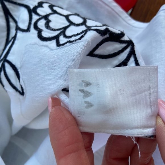 White Linen Flower Embroidered Button Front Blouse EUC UK Size 12 - Picture 11 of 16